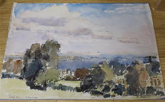 Paul Ayshford Lord Methuen (1886-1974) three watercolours; Langford, 1947, Box Hill, 1948 & Farleigh Hill, 1948, 30 x 43cm.